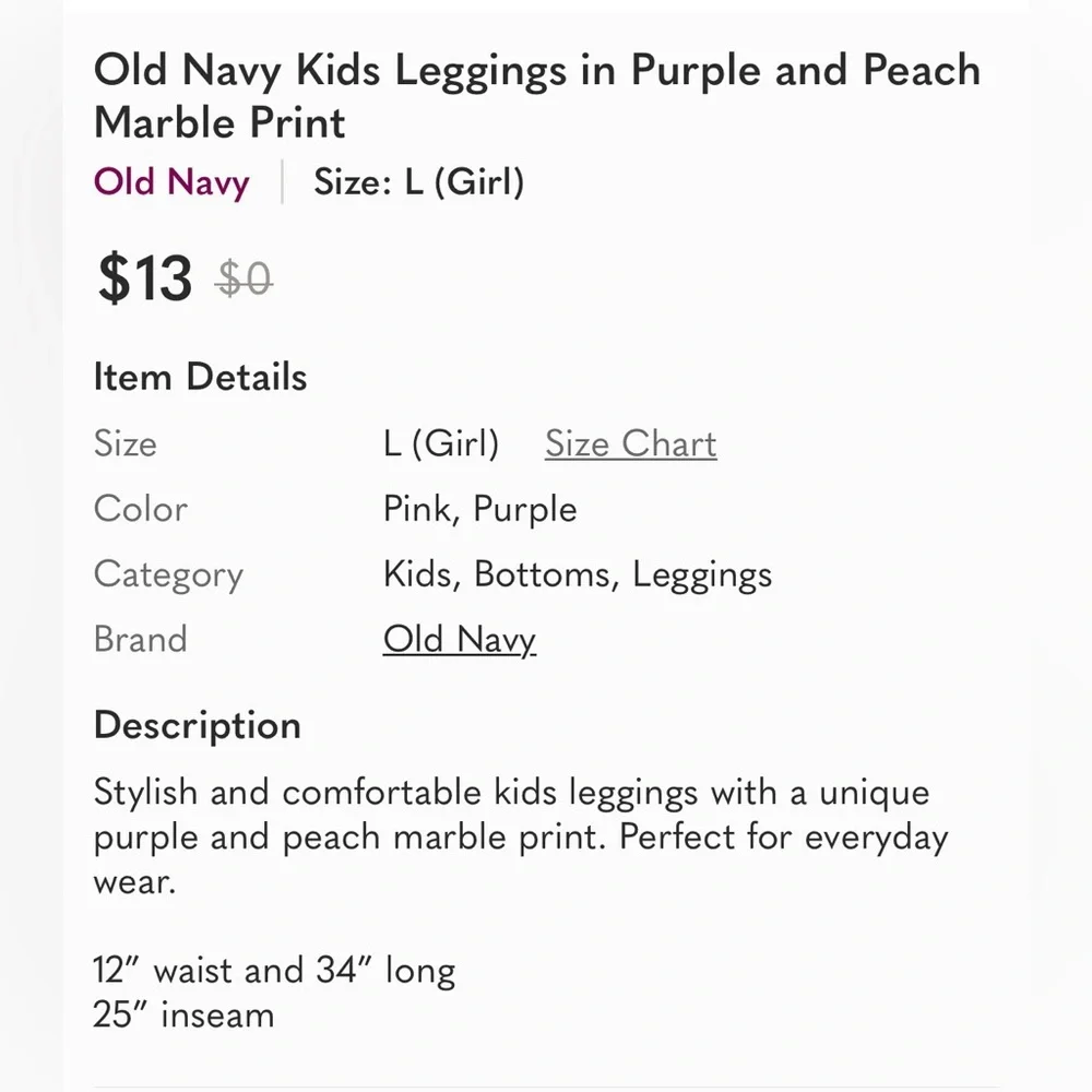 Old Navy Kids Leggings in Purple and Peach‎ Marble Print